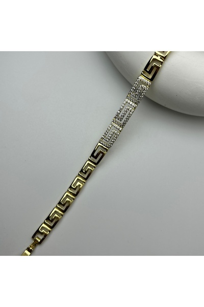 XUPING JEWELRY Xuping 14K Altın Kaplama Zirkon Taşlı Yunan Desen Bileklik