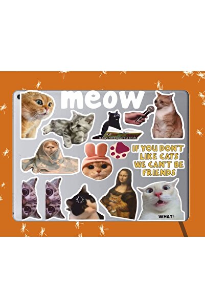 Hediyeni Al مجموعة ملصقات كات ميو |   ملصق للكمبيوتر المحمول والدفتر والتابلت والهاتف ودفتر الملاحظات ومجلة البوليت