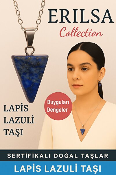 Erilsa قلادة من حجر اللازورد على شكل هرم معتمدة - حجر طبيعي يوازن المشاعر