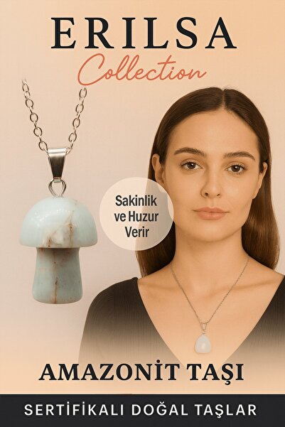 Erilsa قلادة حجر الأمازونيت المعتمدة من نوع الفطر - حجر طبيعي يمنح الهدوء وال...