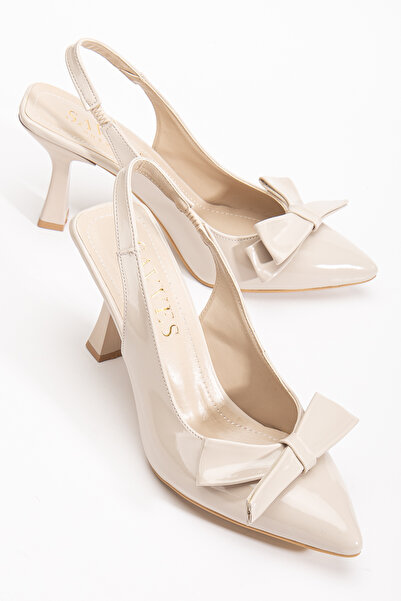 AUREA MILANO Aurea Milano Black Patent Leather Bow Detailed Open Back Thin Heeled Shoes