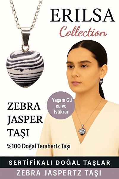 Erilsa قلادة من الحجر الطبيعي على شكل قلب من نوع جاسبر زيبرا معتمدة - حجر الق...