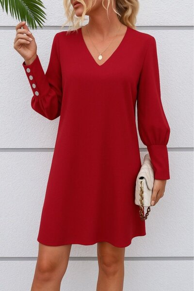 Varyete Women's Long Sleeve V-Neck Short Imported Crepe Dress