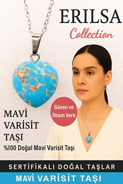 Erilsa قلادة من الحجر الطبيعي الأزرق المعتمد على شكل قلب - حجر يجلب الثقة وال...