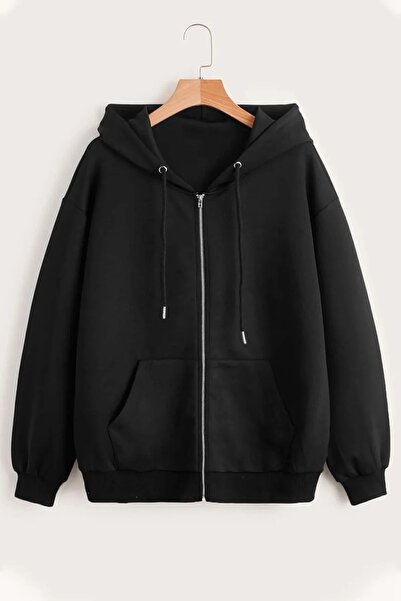 Trend Sizde Φούτερ με κουκούλα με φερμουάρ 2 τεμαχίων σε μαύρο και γκρι χρώμα