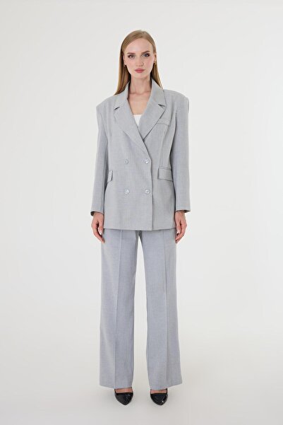 Hazel Women's Gray Polyviscose Blazer Jacket Pants Set