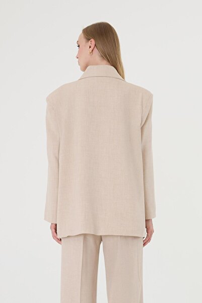 Hazel Women's Stone Polyviscon Blazer Jacket Pants Set