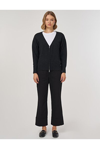 Kayra Πλεκτό Ζακέτα με φερμουάρ Ανθρακί