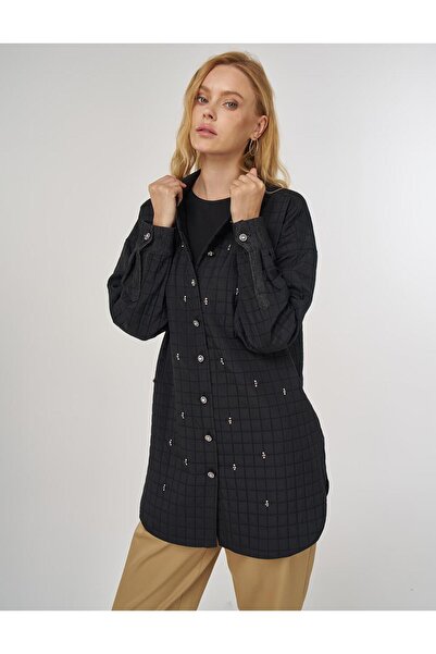 KYR Denim Collar Quilted Tunic Black