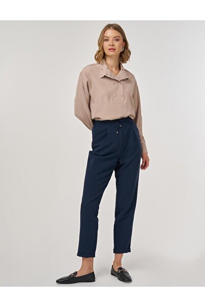 Kayra Double Pleated Trousers Dark Navy Blue