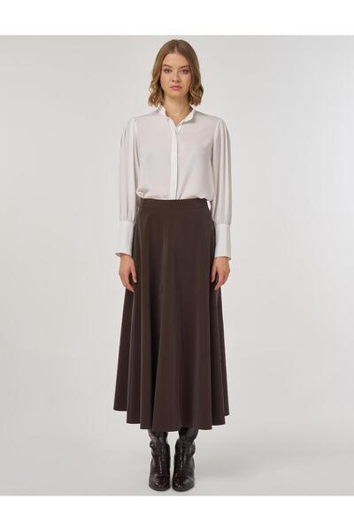 Kayra Piece Stitched Bell Skirt Dark Brown