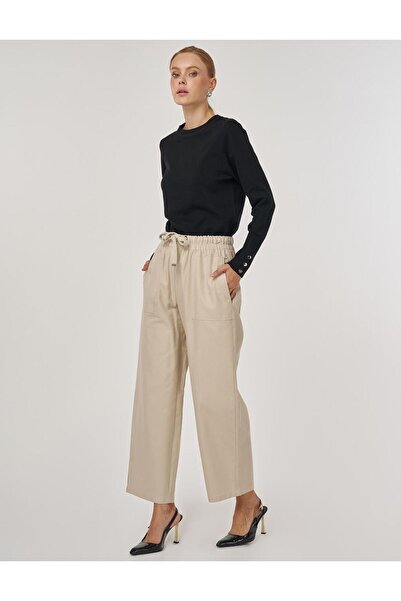 Kayra Pantaloni casual croială cu buzunare pentru geantă Bej