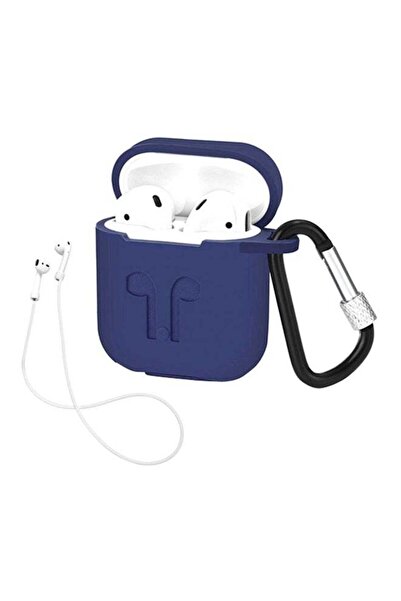 Generic غطاء حافظة لسماعات ابل ايربودز مع حامل حزام - أزرق داكن