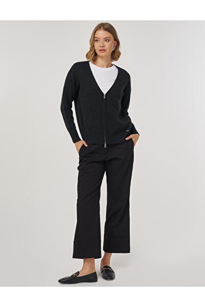 Kayra Πλεκτό Ζακέτα με φερμουάρ Ανθρακί