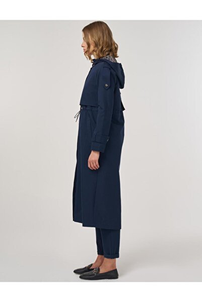 Kayra Kapüşon Detaylı Trençkot Koyu Lacivert