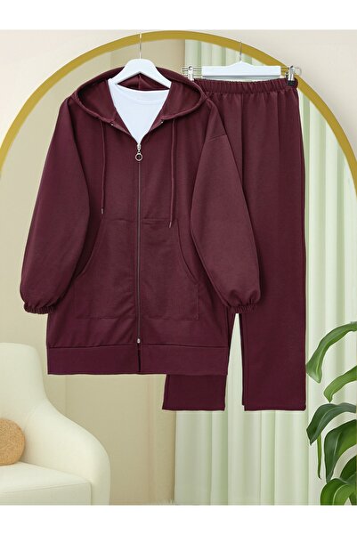 Modamorfo Zippered Hooded Combed Cotton Suit - Cherry