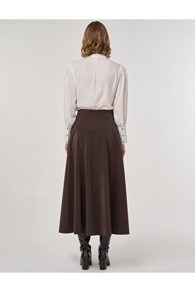 Kayra Parça Dikişli Çan Etek Koyu Kahve