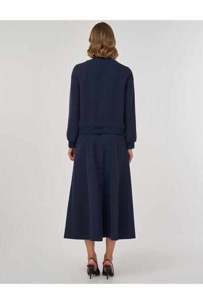 Kayra Embroidered Detailed Skirt Suit Dark Navy Blue
