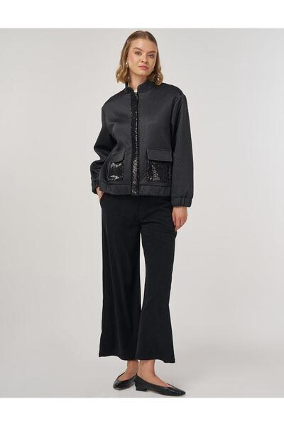 Kayra Sequin Detailed Bomber Jacket Black