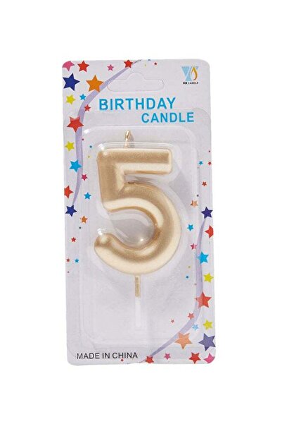 SARVAH شمعة عيد ميلاد رقم 5 باللون الذهبي مع عصا