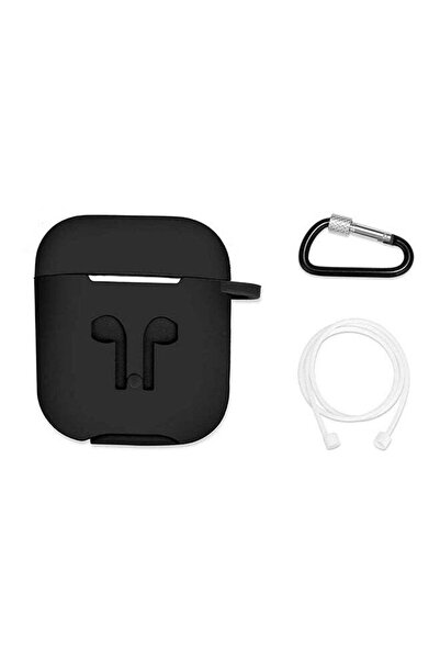 Generic غطاء حافظة لسماعات ابل ايربودز مع حامل حزام، لون أسود