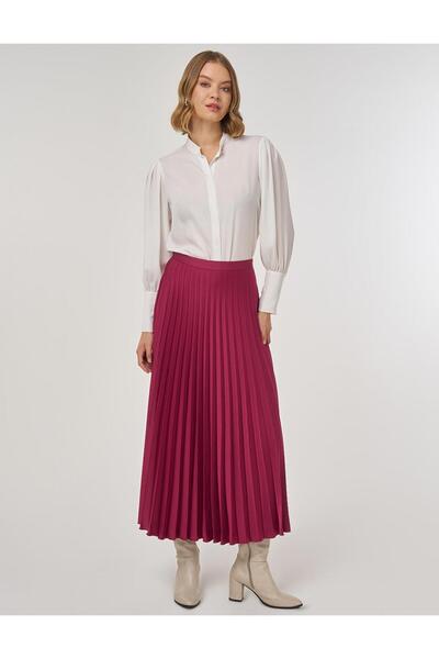 Kayra Pleated Satin Skirt Cherry