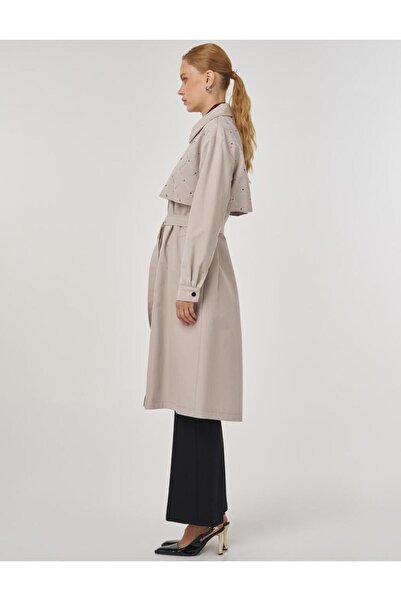 Kayra Hotfix Baskılı Trençkot Taş