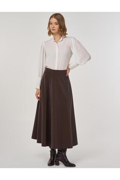 Kayra Piece Stitched Bell Skirt Dark Brown
