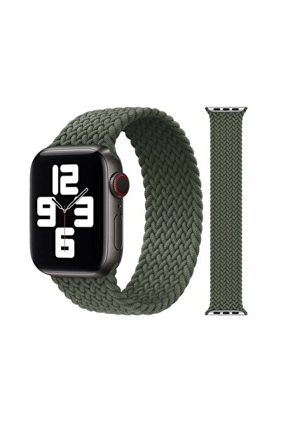 Foxcon سوار بديل مضفر من النايلون لساعة Apple Watch مقاس 45/44/42 مم، أخضر متوسط