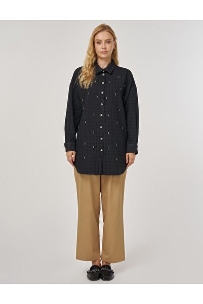 KYR Denim Collar Quilted Tunic Black