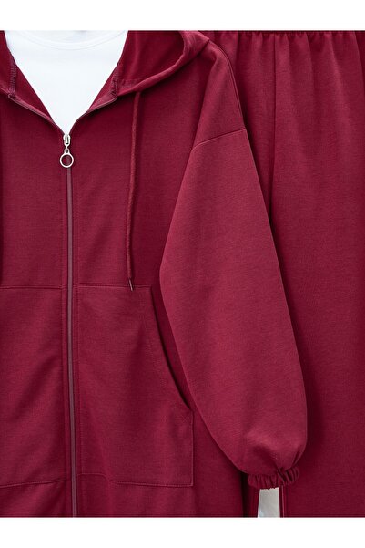 Modamorfo Zippered Hooded Combed Cotton Suit - Burgundy