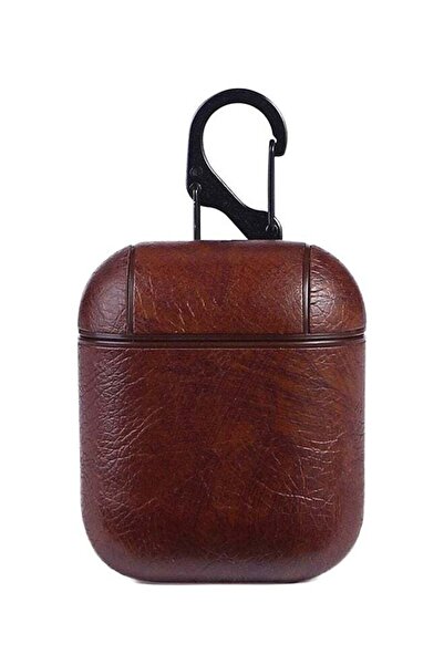 WOMDEE Leather Case Cover With Metal Hook For Apple AirPods Brown/Gold