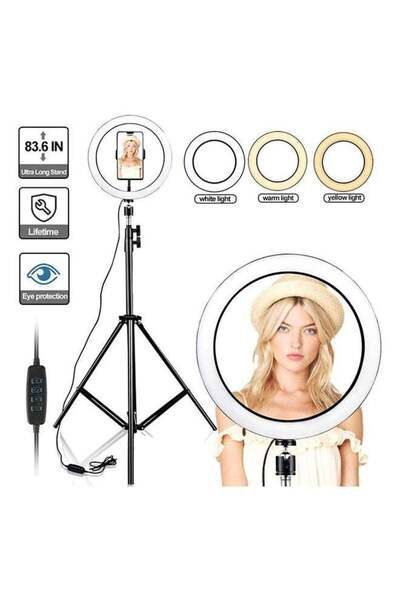 Generic حامل ثلاثي القوائم لحلقة إضاءة للبث المباشر مع حامل هاتف مزدوج باللون...