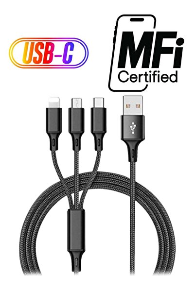 Generic كابل 3 في 1 Micro USB Type-C Lightning لمزامنة البيانات والشحن باللون الأسود