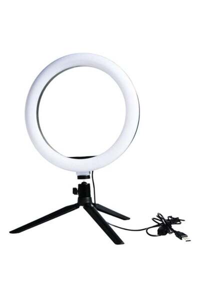 Generic حلقة إضاءة سيلفي مع حامل مثلث قابل للتعديل أبيض/أسود