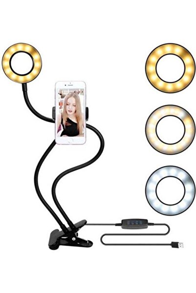 Generic حامل هاتف للبث المباشر والمكياج والدردشة عبر الفيديو، مصباح مكتبي مرن بقوس كسول