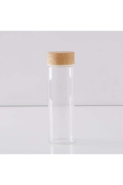 Home Box Borosilicate Water Bottle With Wooden Lid Clear