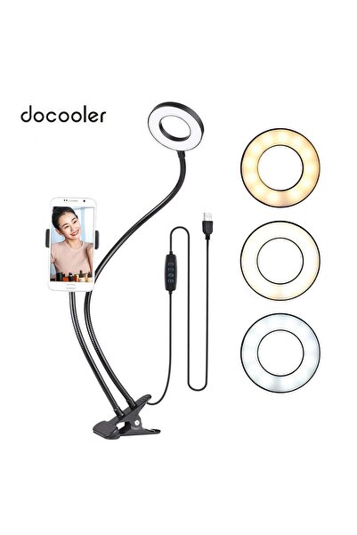 Docooler حلقة إضاءة LED قابلة للتعتيم 2 في 1 مع حامل أسود/أبيض