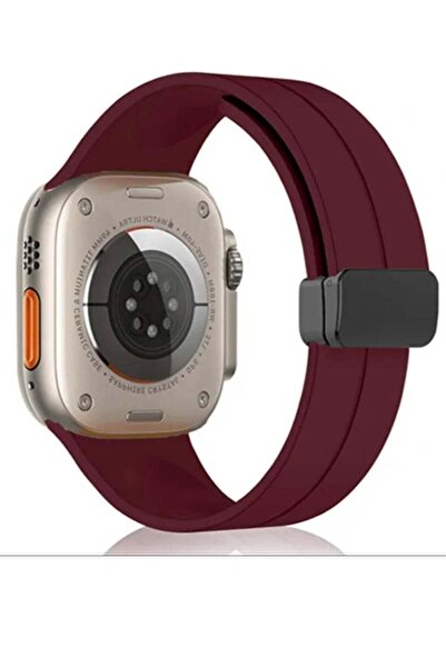 Generic Replacement band compatible with Apple Watch with magnetic closure, size 45/49, burgundy color