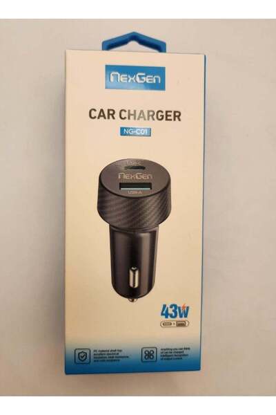 Generic شاحن سيارة بقوة 43 وات يدعم الشحن السريع بمنفذين USB وType-C