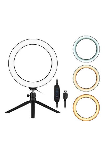 Generic حلقة إضاءة LED مع حامل ثلاثي القوائم أبيض/أصفر دافئ/أبيض دافئ