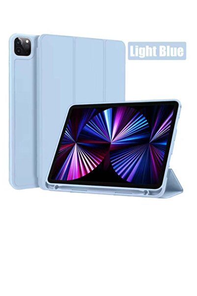 Generic Smart Magnetic Flip Cover Tri-Fold Stand Cover for iPad Pro11 (2024) with Pen Slot Cyan