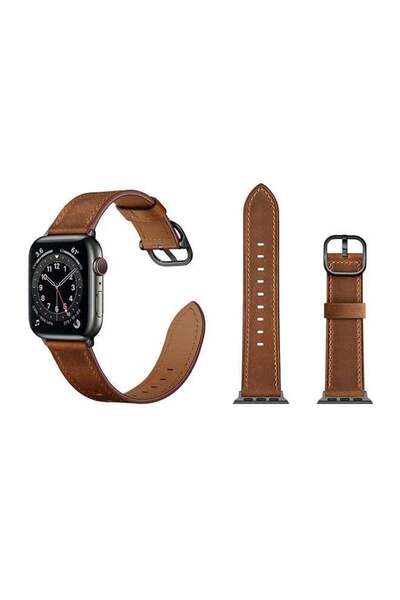 Perfii سوار بديل من الجلد الأصلي لساعات Apple Watch Series 6/SE/5/4/3/2/1، بن...