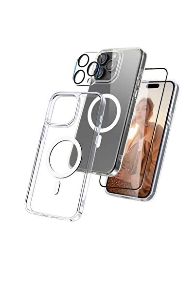 Generic جراب حماية MacSafe مع لاصق شاشة زجاجي 5D وحماية صلبة للكاميرا لجهاز i...