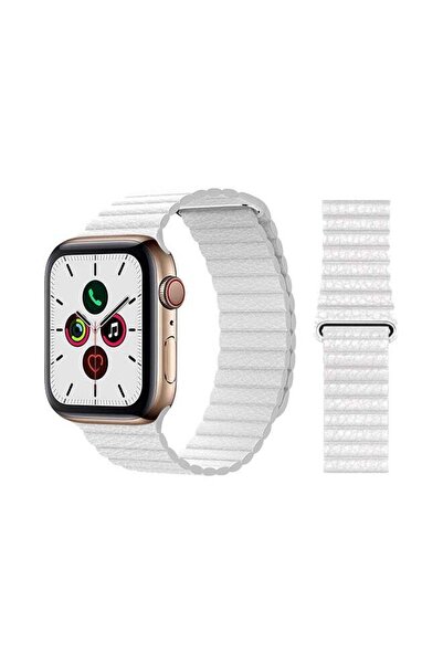 Perfii سوار جلدي أنيق لساعة Apple Watch Series 5/4/3/2/1 باللون الأبيض