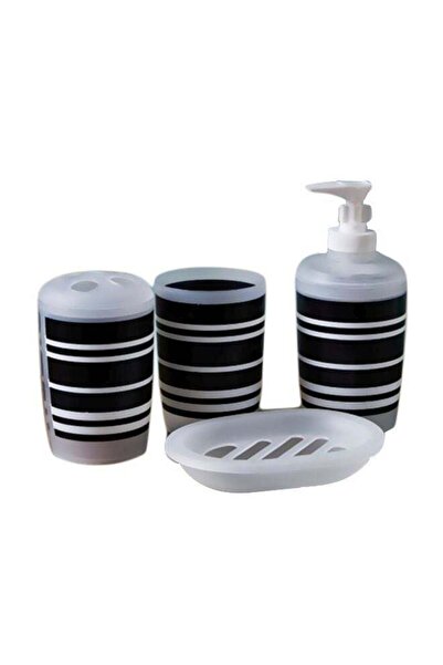 Home Box Pack Of 4 Striped Bath Set Black/White