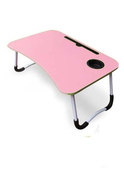 Generic طاولة كمبيوتر محمول قابلة للطي مع حامل أكواب وجهاز آيباد وردي 28x60x4...