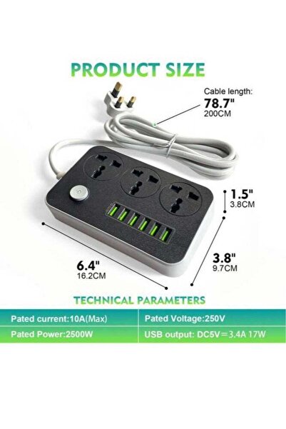 Generic 3 Socket AC Charger With USB Port Black/Grey
