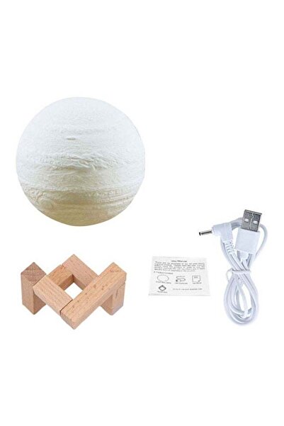 Generic مصباح طاولة على شكل قمر مطبوع بتقنية اللمس ثلاثي الأبعاد، أبيض/بيج، 1...