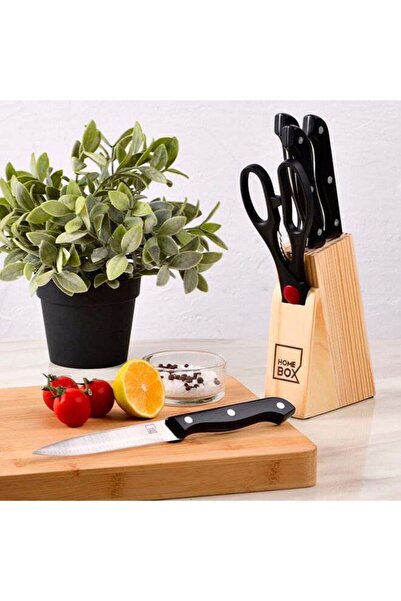 Home Box 6-Piece Stainless Steel Knife Set Black/Silver/Beige